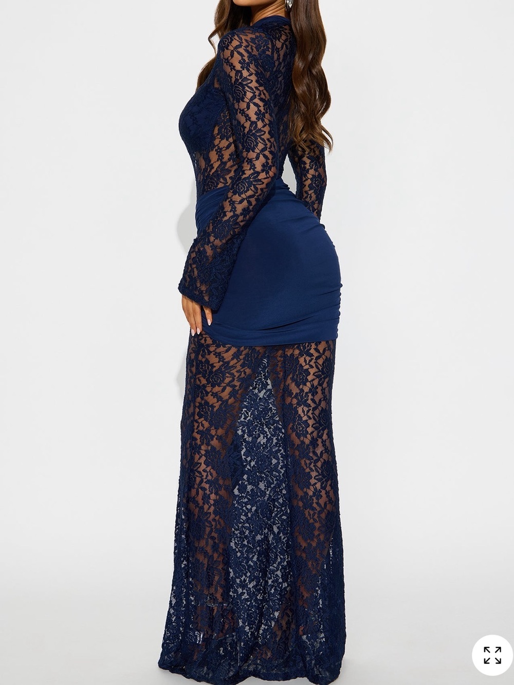NWT Fashion Nova Scandalous Slip Lace Maxi Dress Navy - Picture 5 of 5